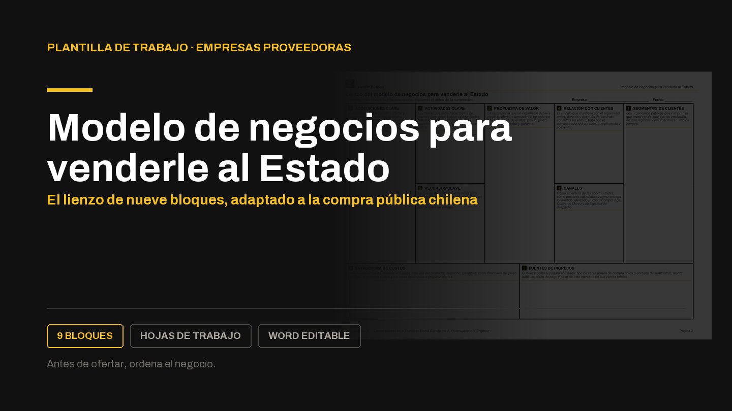 Portada de la plantilla del modelo de negocios para venderle al Estado